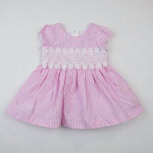 Rare Editions Baby Girl Dress Size 3-6 Months Seersucker Pink & White Striped
